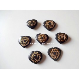 Black Agate Chakra symbol Engraved Heart Set