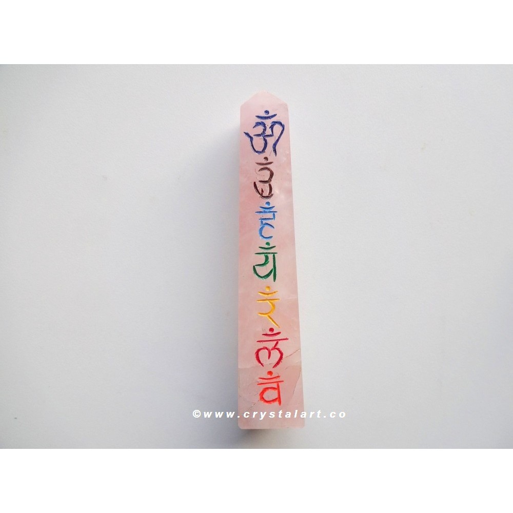 Rose Quartz Chakra Sanskrit Symbol Engraved Tower Points