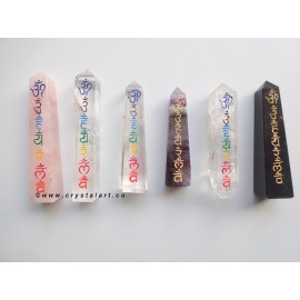 Mix Gemstone Chakra Sanskrit Symbol Engraved Tower Points