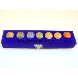 7 Chakra Engraved Round Cabs Set with Velvet Case