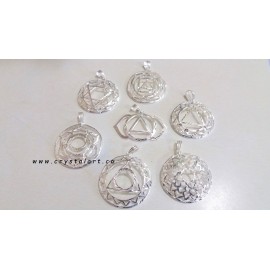 Seven Chakra Engraved Logo Symbol Silver Plated Brass Pendant Set