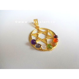 Chakra Star of David Golden Plated Metal Pendant