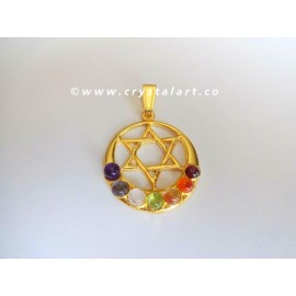 Chakra Star of David Golden Plated Metal Pendant