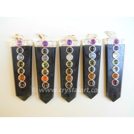 Black Tourmaline Seven Chakra Flat Point Pendants