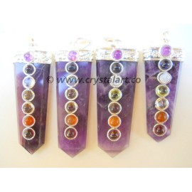 Amethyst Seven Chakra Flat Point Pendants