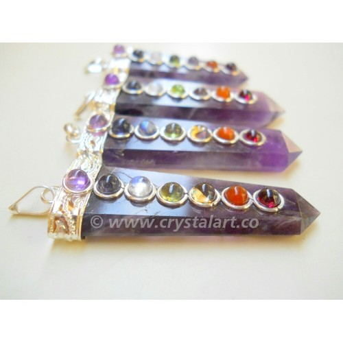 Amethyst Seven Chakra Flat Point Pendants