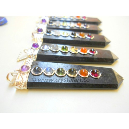 Black Tourmaline Seven Chakra Flat Point Pendants