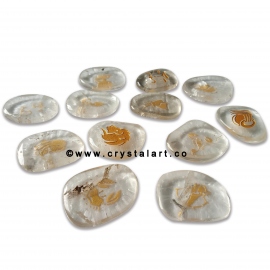 Clear Quartz Uneven Shape Engraved Zodiac Sign Worry Stones 12 Piece Set