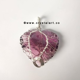 Amethyst Wire Wrapped 1.5 Inch Heart Shape Carving Arrowhead Pendants Unisex