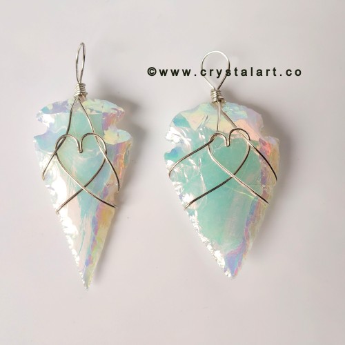 Aura Opalite Heart Shape Wire Wrapped 1.5 Inch Arrowhead Pendants Unisex