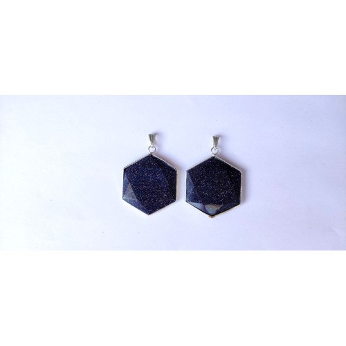 Blue Goldstone Flat Star of David Pendants