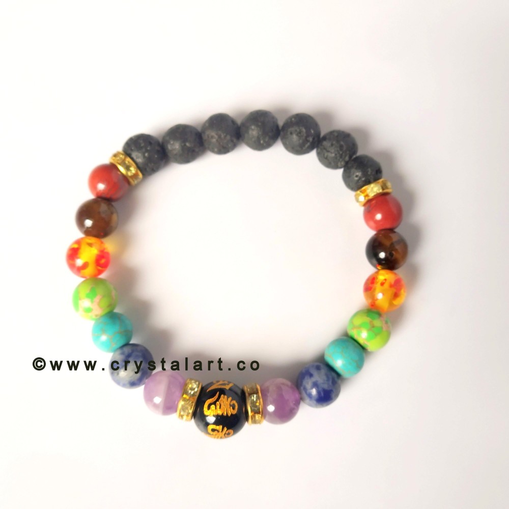 Sanskrit Symbol Chakra With Lava Stones 8 MM Plane Beads Bracelets Unisex