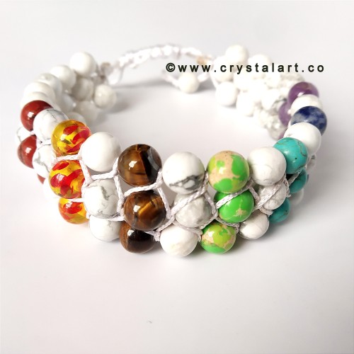 Chakra with Howlite Stone Triple Layer Slider Cord 8 MM Plane Beads Bracelets Unisex