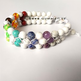 Chakra with Howlite Stone Triple Layer Slider Cord 8 MM Plane Beads Bracelets Unisex