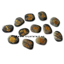 Serpentine Uneven Shape Engraved Zodiac Sign Worry Stones 12 Piece Set