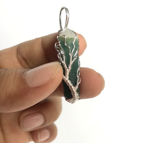 Moss Agate Double Terminated Points Fully Wrapped Pendants