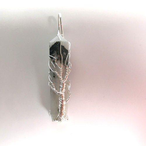 White Rainbow Moonstone Double Terminated Points Fully Wrapped Pendants