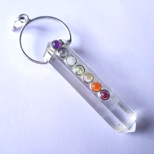 Clear Quartz Chakra Stones Silver Bridge 2.5 Inch Pendants