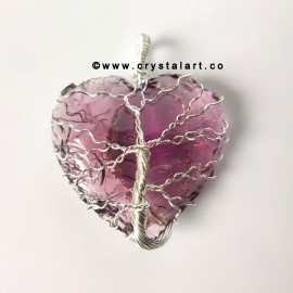 Amethyst Wire Wrapped 1.5 Inch Heart Shape Carving Arrowhead Pendants Unisex