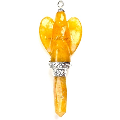 Citrine Carved Metal Pendant Angel