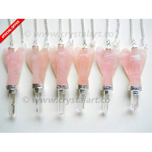 Rose Quartz Carved Angel Pendulum