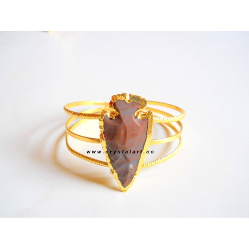 Indian Agate Electroplated Arrowheads Bangle