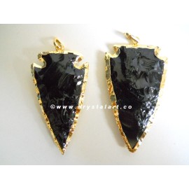 Black Obsidian Golden Electroplated Arrowheads Pendant