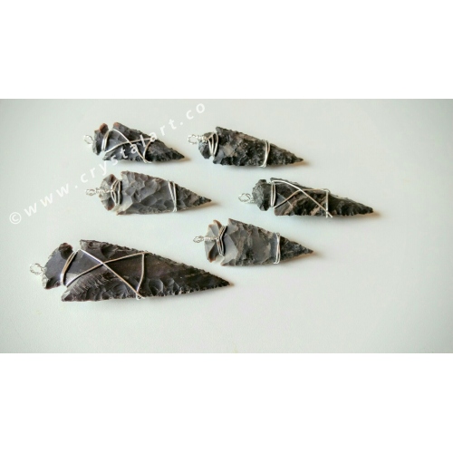 Indian Black Agate Wire wrapped Arrowhead Pendants