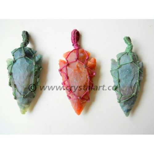 ROPE NETTED INDIAN AGATE ARROWHEAD PENDANTS