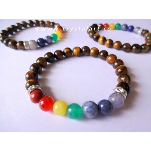 Tiger Eye 7 Chakra Plane Beads Chakra Bracelet