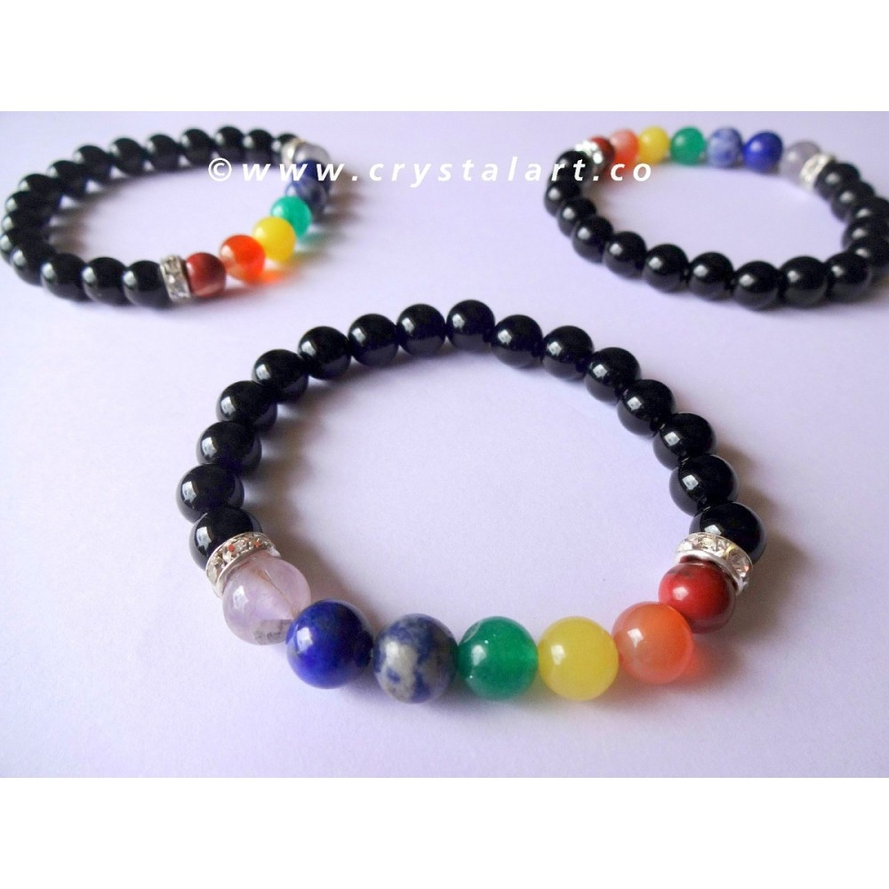 Black Obsidian 7 Chakra Plane Beads Chakra Bracelet