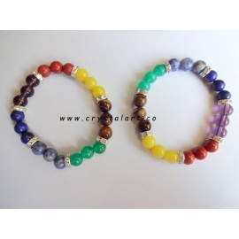 Seven Chakra Natural 8 mm  Three Piece Plane Beads Bracelets Wholesale