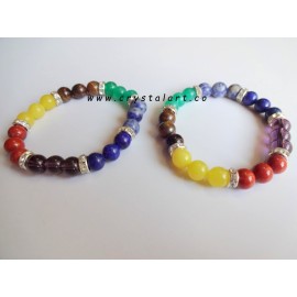 Seven Chakra Natural 8 mm  Three Piece Plane Beads Bracelets Wholesale