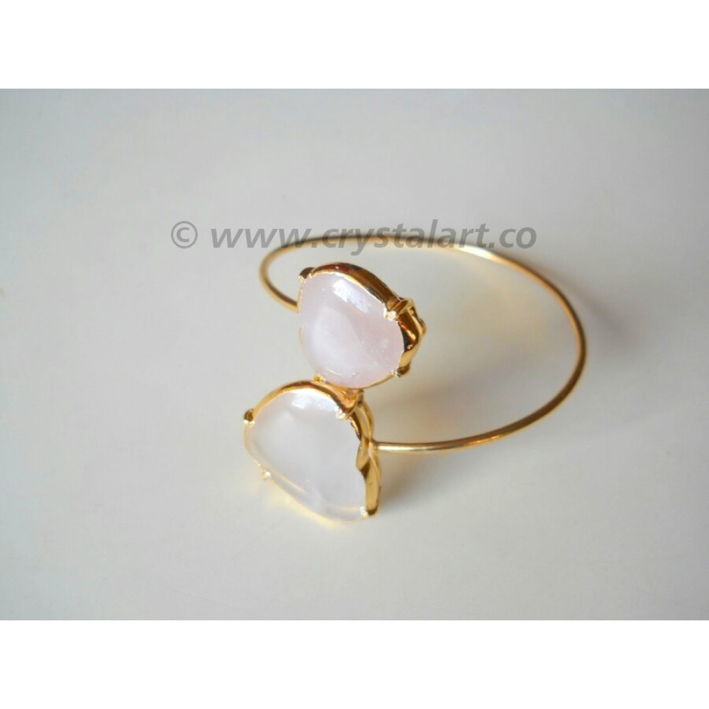 Rose Quartz ElectroPlated Heart Shape Bangle