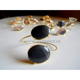 Black Agate Electroplated Cabochon Shape Bangle