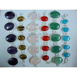 Cabochon Shape Mix Agate Stone Metal Bracelets