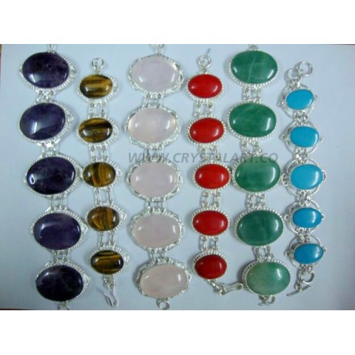 Cabochon Shape Mix Agate Stone Metal Bracelets