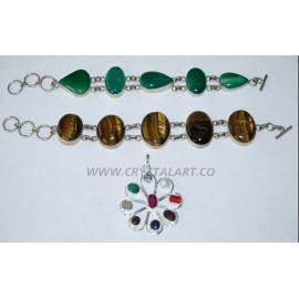 Cabochon Shape Mix Agate Stone Metal Bracelets