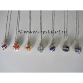 Silver Spiral Cage Necklace With Chakra Pebbles