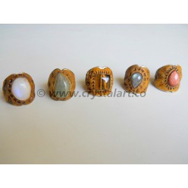 Mix Agate Stone Brown Tibetan Finger Ring