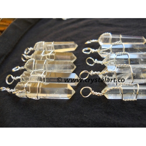 CRYSTAL QUARTZ DOUBLE TERMINATED WIRE WRAPPED PENDANTS