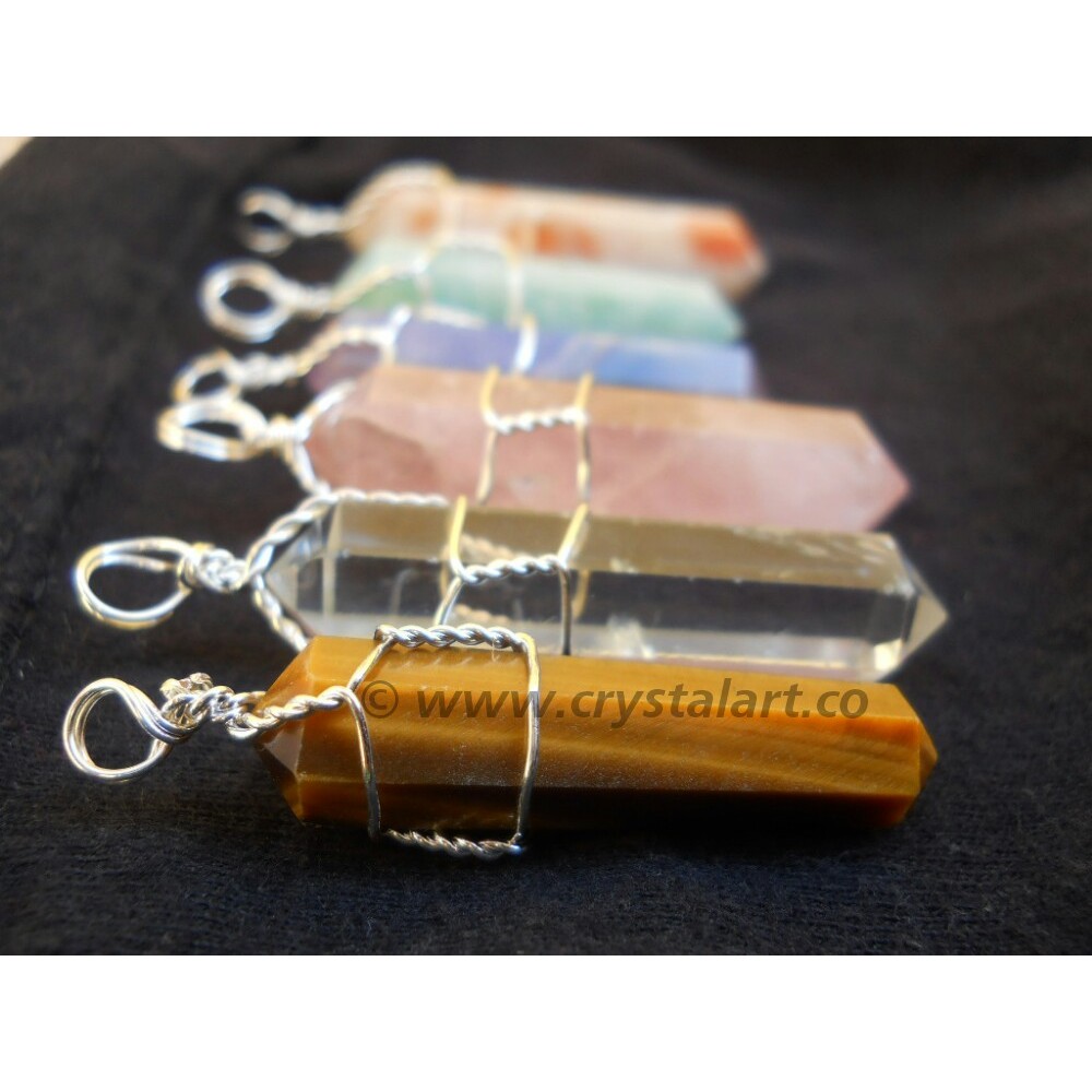 Gemstone Double Terminated Points Wrapping Pendants