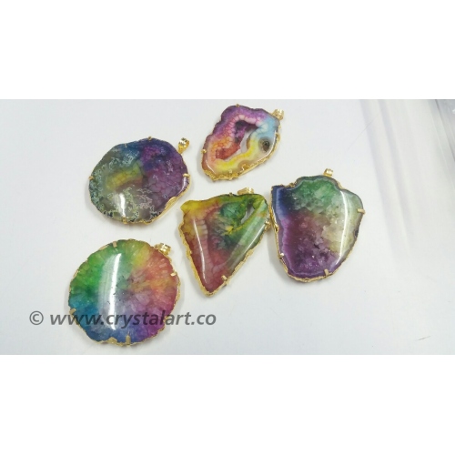 Rainbow Flame Druzy Golden Electroplated Pendants