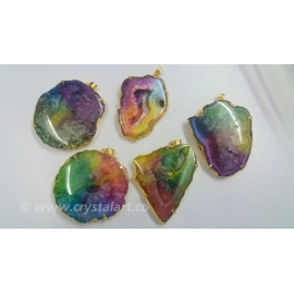 Rainbow Flame Druzy Golden Electroplated Pendants