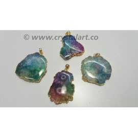 Rainbow Flame Druzy Golden Electroplated Pendants