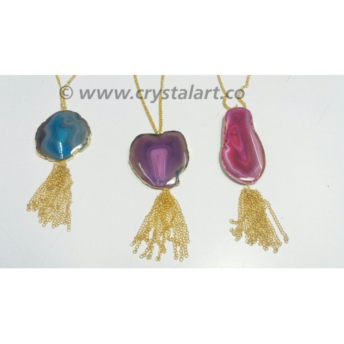 Banded Onyx Electroplated Slices Chain Pendants