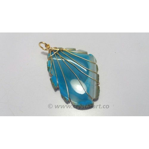 Blue Banded Onyx Electroplated Wire Wrapped Slice Pendants