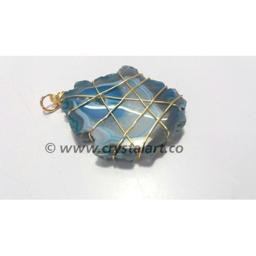 Blue Onyx Electroplated Wire Wrapped Druzy Slices Pendants