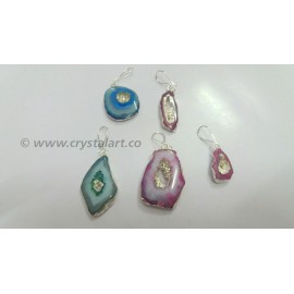 Gemstone Druzy Electroplated Slices Earings Set