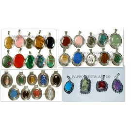 Mix Agate Stone Cabochon Metal Pendants